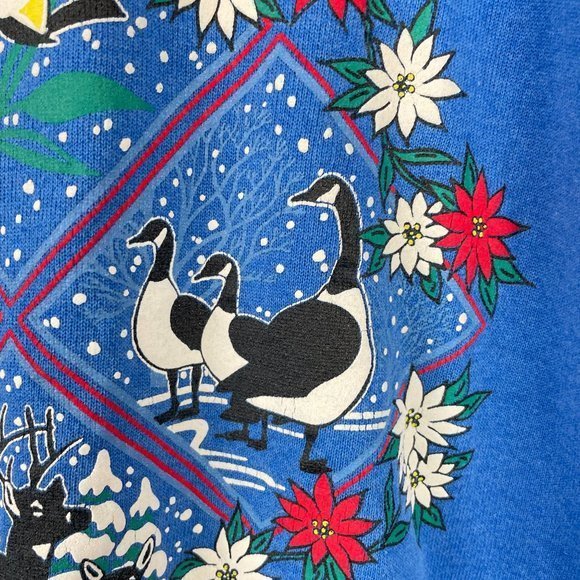Vintage Morning Sun‎ Blue Grandma Sweatshirt Winter Animals Womens XL - Picture 7 of 10